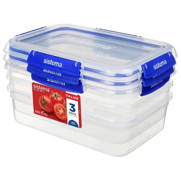 Voedselcontainers | KLIP IT PLUS | Kunststof (BPA-Vrij) | Transparant | 2L | 3 Stuks | 255x175x80(h)mm
