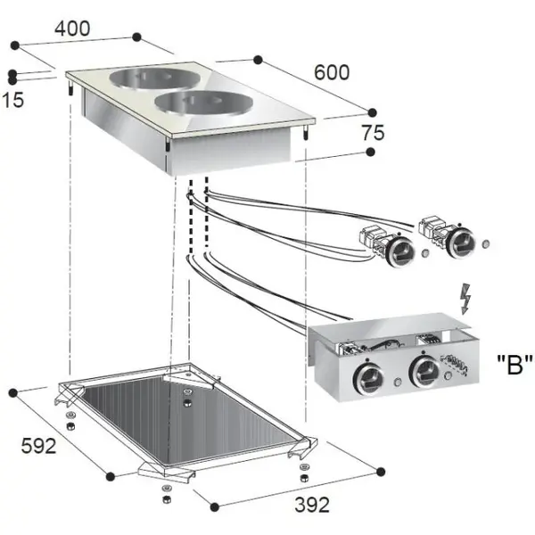 Inbouwfornuis | DROP-IN | Elektrisch | 2 Kookpunten (Ø180/220) | 4.1kW (400V) | 400x600x260(h)mm