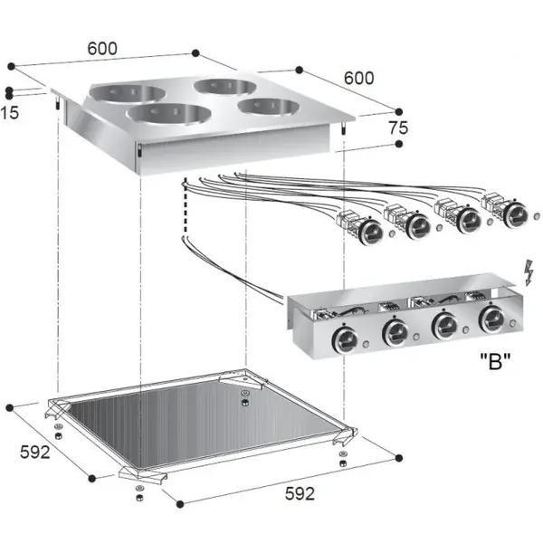 Inbouwfornuis | DROP-IN | Elektrisch | 4 Kookpunten (Ø180/220) | 8.2kW (400V) | 600x600x260(h)mm