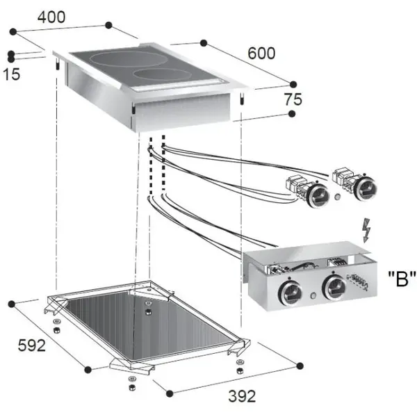 Glaskeramisch Inbouwfornuis | DROP-IN | 2 Kookpunten (Ø180/240) | 4.2kW (400V) | 400x600x260(h)mm