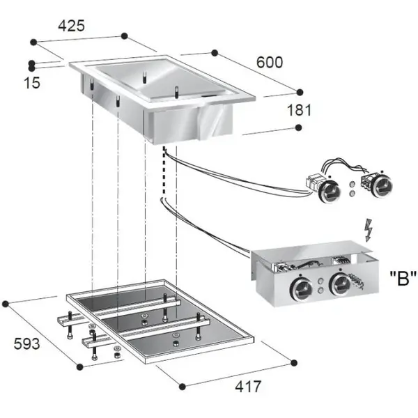 Inbouw Bak-/Grillplaat | DROP-IN | Elektrisch | Glad Oppervlak | 50°C/320°C | 3.9kW (400V) | 425x600x181(h)mm