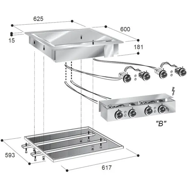Inbouw Bak-/Grillplaat | DROP-IN | Elektrisch | Glad Oppervlak (Verchroomd) | 50°C/250°C | 7kW (400V) | 625x600x181(h)mm