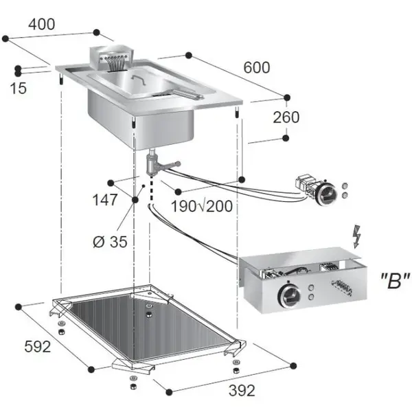 Inbouwfriteuse | DROP-IN | Elektrisch | 10L | 7.25kW (400V) | Aftapkraan | 400x600x356(h)mm