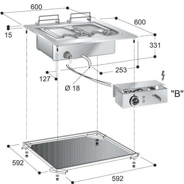 Inbouw Pastakoker | DROP-IN | Elektrisch | 28L | 9kW (400V) | 600x600x331(h)mm