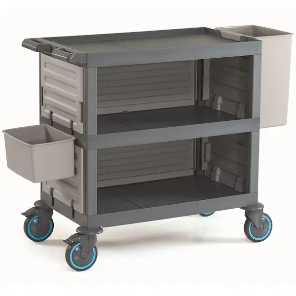 Afruimwagen | Kunststof | 2 Niveaus | Incl. Afvalemmer/Bestekemmer | Wielen (Geremd) | 1400x530x990(h)mm
