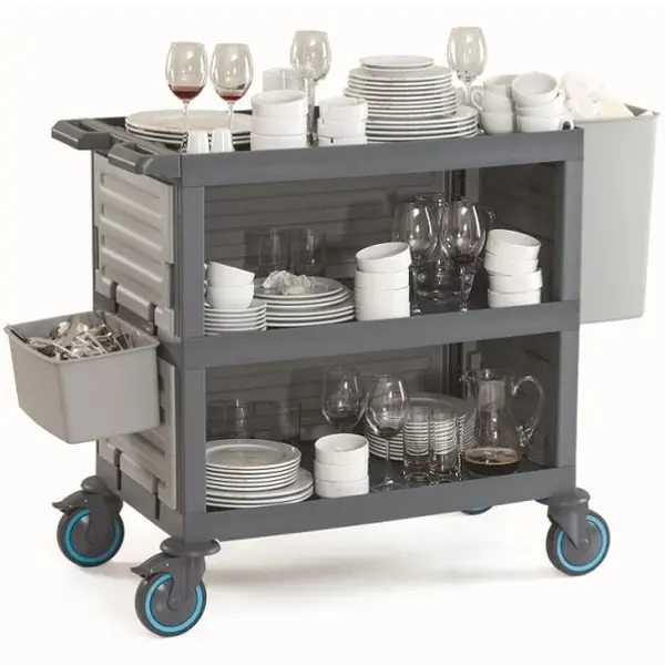Afruimwagen | Kunststof | 2 Niveaus | Incl. Afvalemmer/Bestekemmer | Wielen (Geremd) | 1400x530x990(h)mm