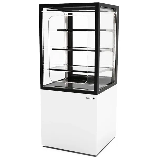 Neutrale Vitrine | INTEGRA | Wit/Zwart | 4 Niveaus | Zelfbediening | Wielen (Geremd) | 600x600x1400(h)mm