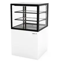 SAYL Neutrale Vitrine | INTEGRA | Wit/Zwart | 3 Niveaus | Wielen (Geremd) | 600x600x1100(h)mm