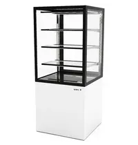SAYL Neutrale Vitrine | INTEGRA | Wit/Zwart | 4 Niveaus | Wielen (Geremd) | 600x600x1400(h)mm