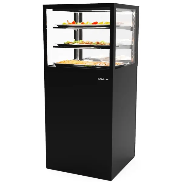 Warmhoudvitrine | INTEGRA | Zwart | 60°C/70°C | Geventileerd | 3 Niveaus | 0.53kW (230V) | Touchscreen | Wielen (Geremd) | 600x600x1400(h)mm