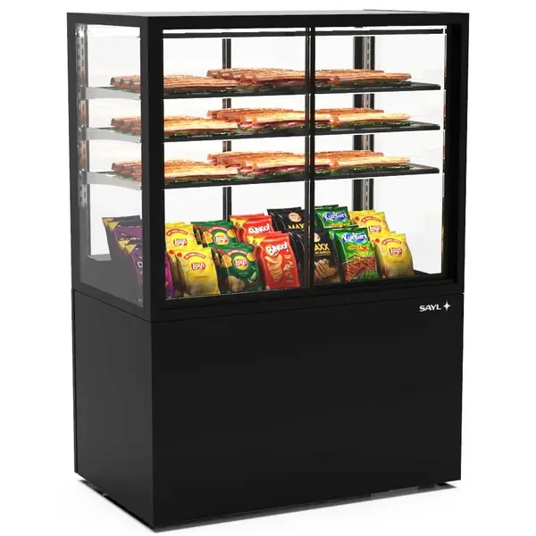 Neutrale Vitrine | INTEGRA | Zwart | 4 Niveaus | Zelfbediening | Wielen (Geremd) | 1000x600x1400(h)mm
