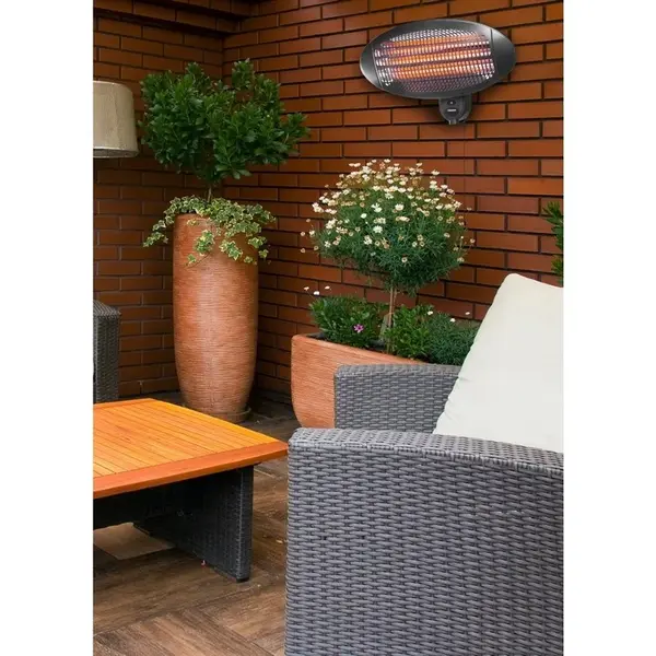 Terras-verwarmer | Elektrisch | Kunststof | 2kW (230V) | Wandmontage | Spuitwaterdicht | 493x165(h)mm