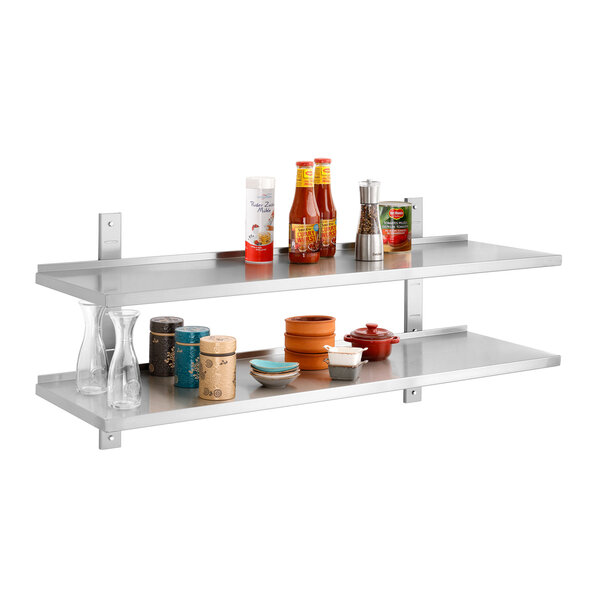 Wandplank | RVS | 1 Schap, Volledig Oppervlak, In Hoogte Verstelbaar, Steeksysteem | Draagvermogen 120kg | 1200x355x27(h)mm