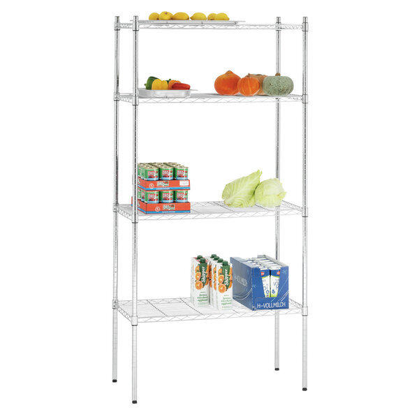 Staand Rek | 4 Roosterschappen | 900x450mm | 80kg Per Schap | 320kg Totaal | Verchroomd Staal