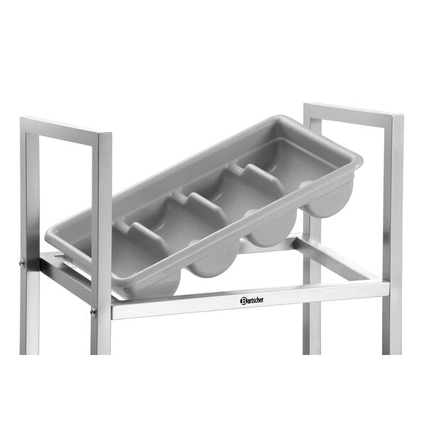 Bestekwagen | TBST200 | 1 Plank, 2 Bestekdozen, 4 Vakken | Draagvermogen 60kg | RVS | 4 Zwenkwielen Ø80mm, 2 Met Rem | Plank 590x310mm