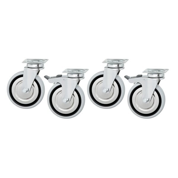 Zwenkwielset | 4AW | 4 Zwenkwielen, 2 Met Rem | Ø125mm | 150kg Per Wiel | RVS/Rubber