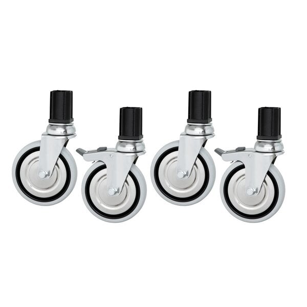 Zwenkwielset | 4A | 4 Zwenkwielen, 2 Met Rem | Ø125mm | 150kg Per Wiel | RVS/Rubber