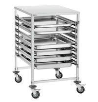 Bartscher GN-Afruimwagen | 2/1 GN | 7 Inschuifvakken | 80mm Tussenruimte | Aan Beide Kanten Vulbaar | Draagvermogen 90kg | Legvlak 18kg | 4 Zwenkwielen, 2 Met Rem | RVS