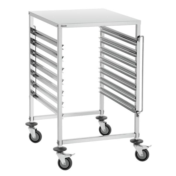 GN-Afruimwagen | 2/1 GN | 7 Inschuifvakken | 80mm Tussenruimte | Aan Beide Kanten Vulbaar | Draagvermogen 90kg | Legvlak 18kg | 4 Zwenkwielen, 2 Met Rem | RVS