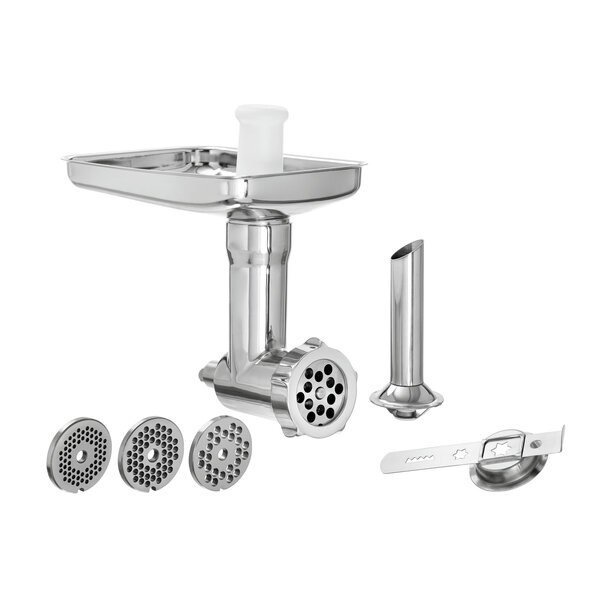 Gehaktmolen-Set | KA | 4 Geperforeerde Schijven: 3/4.5/6/8mm | Worstvulhoorn En Gebakopzetstuk | Roestvrij Staal En Kunststof | Voor KitchenAid
