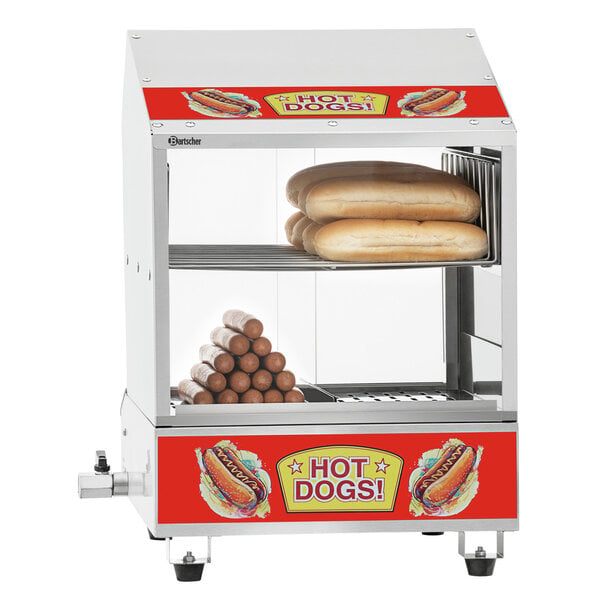 Hotdogstomer | WB1001 | 100 Hotdogs, 15 Broodjes | 25-100°C | 1.2kW, 230V | Waterbevochtiging