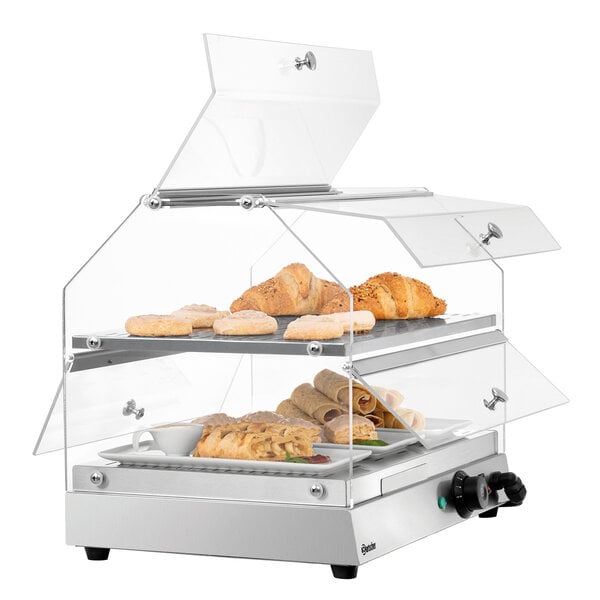 Warmhoudvitrine | BW20 | 2 Etages, 4 Klapdeuren | 30-85°C | 0.25kW, 230V | Luchtbevochtiging, Verwarming Onderste Niveau | Planchetten 475x335mm, Inwendige Hoogte 150mm Per Niveau