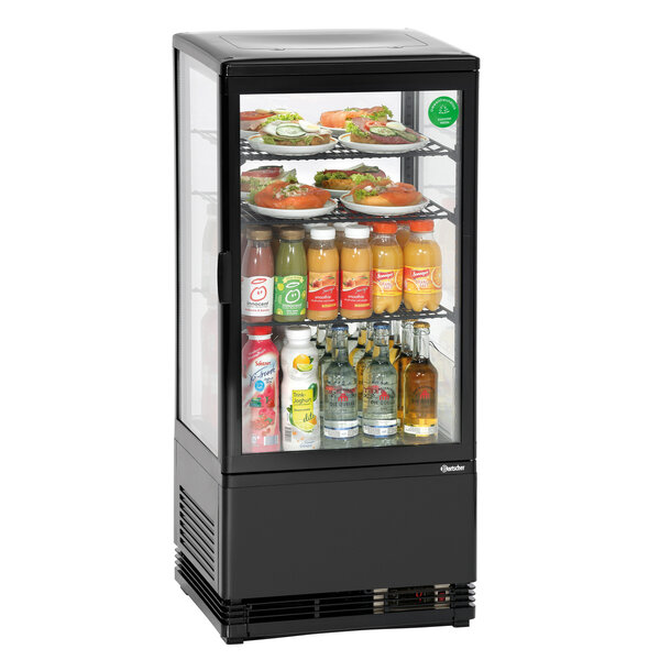 Mini-Koelvitrine | 78L | 2-12°C | Convectiekoeling | 3 Verstelbare Roosterplanchetten | Dubbele Beglazing | Automatische Ontdooiing | Zwart