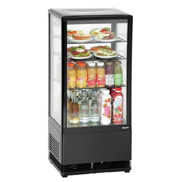 Mini-Koelvitrine | 78L | 2-12°C | Convectiekoeling | 3 Verstelbare Roosterplanchetten | Dubbele Beglazing | Automatische Ontdooiing | Zwart