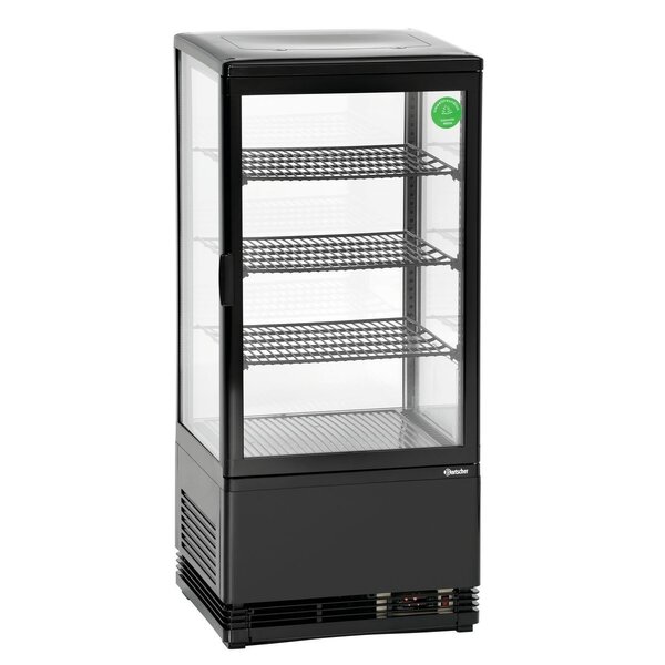 Mini-Koelvitrine | 78L | 2-12°C | Convectiekoeling | 3 Verstelbare Roosterplanchetten | Dubbele Beglazing | Automatische Ontdooiing | Zwart