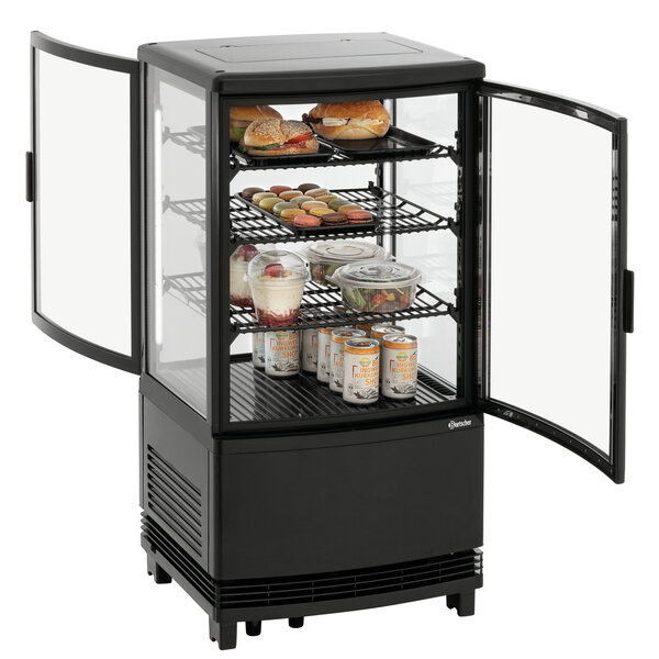 Mini-Koelvitrine | 64L | 2-12°C | Convectiekoeling | 3 Roosters | Dubbelzijdig Toegankelijk | Zwart | 180W, 230V