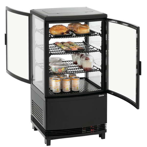 Mini-Koelvitrine | 64L | 2-12°C | Convectiekoeling | 3 Roosters | Dubbelzijdig Toegankelijk | Zwart | 180W, 230V