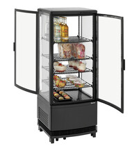 Bartscher Mini-Koelvitrine | 98L2T | 98L | 2-12°C | Convectiekoeling | 4 Planchetten | Dubbelzijdige Toegang | Zwart | Energieklasse B