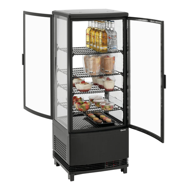 Mini-Koelvitrine | 98L2T | 98L | 2-12°C | Convectiekoeling | 4 Planchetten | Dubbelzijdige Toegang | Zwart | Energieklasse B