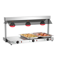 Bartscher Warmtebrug | I3WL1200 | 3x1/1 GN | Infraroodlampen En Verwarmde RVS-Plaat | 3 Afzonderlijk Regelbare Zones | 30-85°C | 1.2kW, 230V | Hoestscherm | Warmhoudplaat 1030x535mm