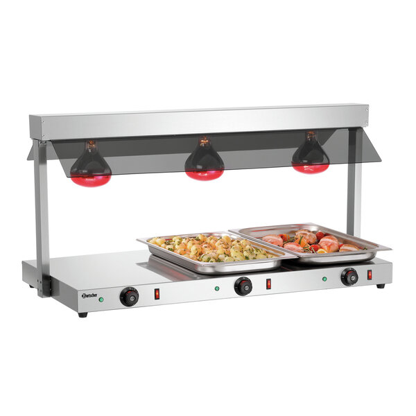 Warmtebrug | I3WL1200 | 3x1/1 GN | Infraroodlampen En Verwarmde RVS-Plaat | 3 Afzonderlijk Regelbare Zones | 30-85°C | 1.2kW, 230V | Hoestscherm | Warmhoudplaat 1030x535mm