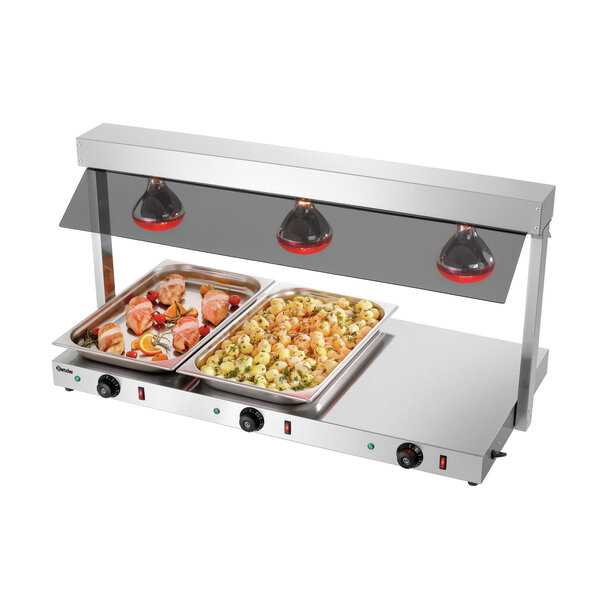 Warmtebrug | I3WL1200 | 3x1/1 GN | Infraroodlampen En Verwarmde RVS-Plaat | 3 Afzonderlijk Regelbare Zones | 30-85°C | 1.2kW, 230V | Hoestscherm | Warmhoudplaat 1030x535mm