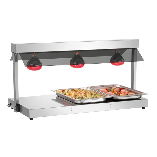 Warmtebrug | I3WL1200 | 3x1/1 GN | Infraroodlampen En Verwarmde RVS-Plaat | 3 Afzonderlijk Regelbare Zones | 30-85°C | 1.2kW, 230V | Hoestscherm | Warmhoudplaat 1030x535mm