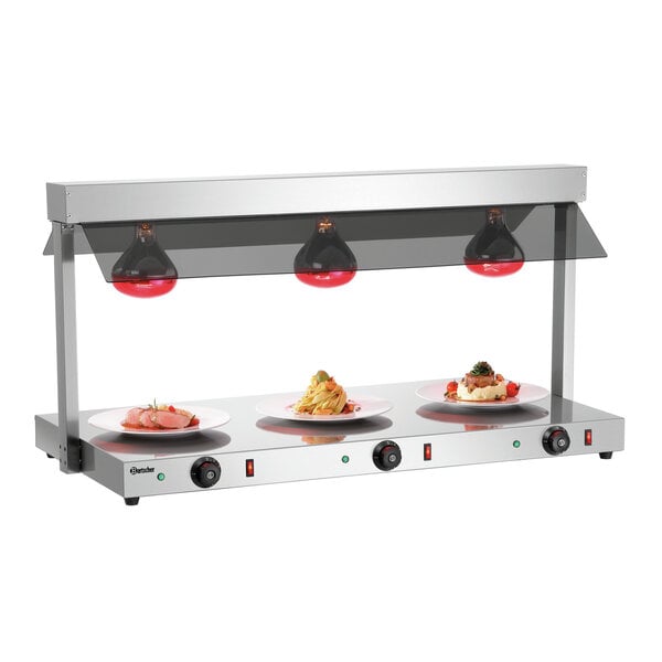 Warmtebrug | I3WL1200 | 3x1/1 GN | Infraroodlampen En Verwarmde RVS-Plaat | 3 Afzonderlijk Regelbare Zones | 30-85°C | 1.2kW, 230V | Hoestscherm | Warmhoudplaat 1030x535mm