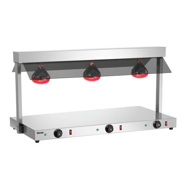 Warmtebrug | I3WL1200 | 3x1/1 GN | Infraroodlampen En Verwarmde RVS-Plaat | 3 Afzonderlijk Regelbare Zones | 30-85°C | 1.2kW, 230V | Hoestscherm | Warmhoudplaat 1030x535mm