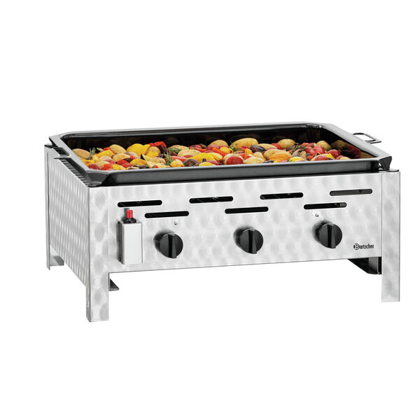 Gas-tafelbraadgrill | TB1100PF | Vloeibaar gas | 3 branders | 11kW | 50mbar | Bakoppervlak 700x540mm