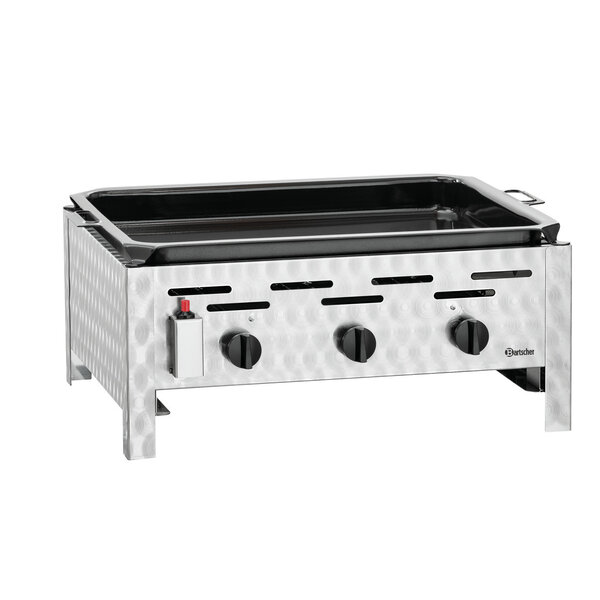 Gas-tafelbraadgrill | TB1100PF | Vloeibaar gas | 3 branders | 11kW | 50mbar | Bakoppervlak 700x540mm