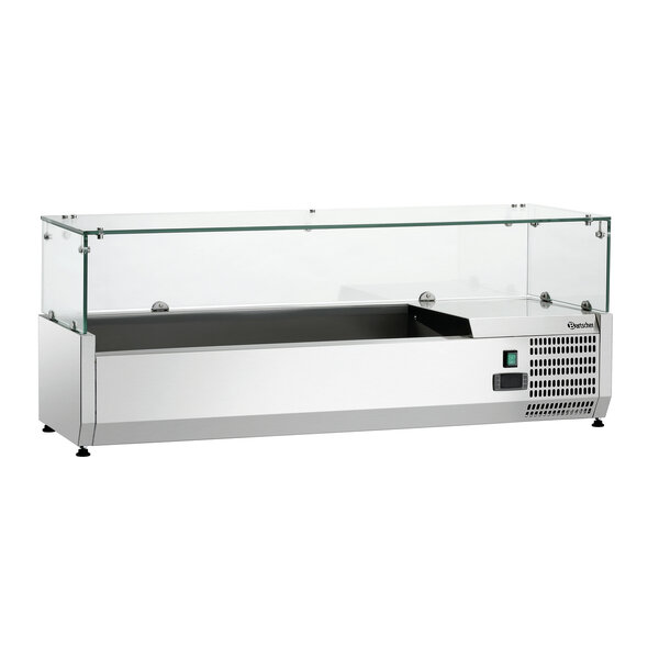 Koelopzetvitrine | GL3-1201 | 3x1/3 GN + 1x1/2 GN, Max. 150mm Diep | 0-10°C | Statische Koeling | R290 | 166W, 230V | Glazen Opzet 1190x390x195mm