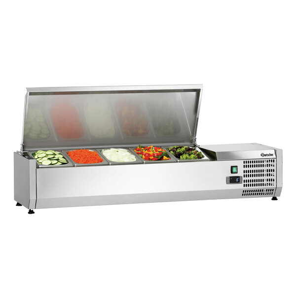 Koelopzetvitrine | ED4-1201 | 5x1/4GN | 0–10°C | Statische Koeling | 166W, 230V | RVS-Deksel