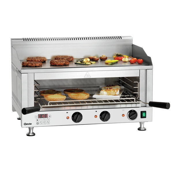 Griddle-Salamander | 6640 | Gladde Grillplaat 700x330mm, 2 Afzonderlijk Regelbare Zones | Grillplaat 50-300°C, Salamander Tot 190°C | 6.64kW, 400V