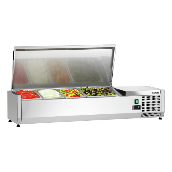 Koelopzetvitrine | ED3-1201 | 3x1/3 GN + 1x1/2 GN | 0-10°C | Statische Koeling | 166W, 230V | RVS-Deksel