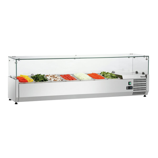 Koelopzetvitrine | GL4-1501 | 7x1/4 GN | 0-10°C | Statische Koeling | 174W, 230V | Glazen Opzet