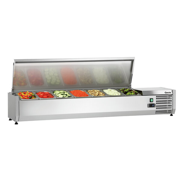 Koelopzetvitrine | ED4-1501 | 7x1/4GN | 0–10°C | Statische Koeling | 174W, 230V | RVS-Deksel