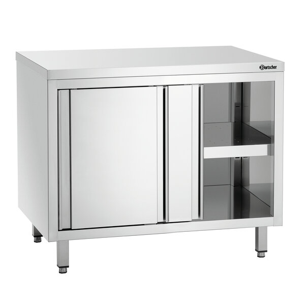 Werkkast | Serie 700 | Schuifdeuren, 2-delige Binnenruimte, Verstelbaar Tussenschap | CNS 18/10, Werkblad 315kg, Tussenschap 130kg | 1000x700x850-900(h)mm