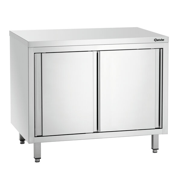 Werkkast | Serie 700 | Schuifdeuren, 2-delige Binnenruimte, Verstelbaar Tussenschap | CNS 18/10, Werkblad 315kg, Tussenschap 130kg | 1000x700x850-900(h)mm