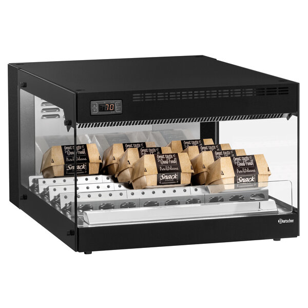 Warmhoudvitrine | SN10 | 1 Etage | 3 Snackassen | 30-75°C | 1.45kW, 230V | Stapelbaar | 3-Zijdig Beglaasd | Opstelvlak 490x590mm
